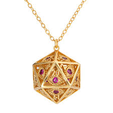 Hymgho: Dragons Eye D20 Necklace, Gold w/ Ruby Red