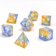 Dragon's Hoard Frosted Glass Dice: Blue & Yellow