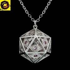 Hymgho: Dragons Eye D20 Necklace, Silver w/ Pink