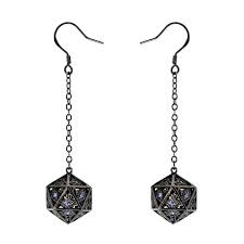 Hymgho: Dragons Eye D20 Earrings, Gunmetal w/ Purple