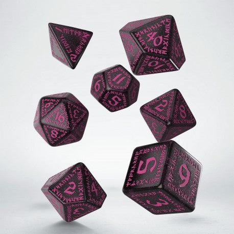 Q Workshop Runic Dice Set - Shimmering Black W/ Magenta