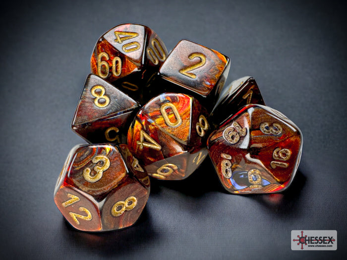 Chessex Mini Dice: Scarab - Blue Blood/gold 7 Dice Set