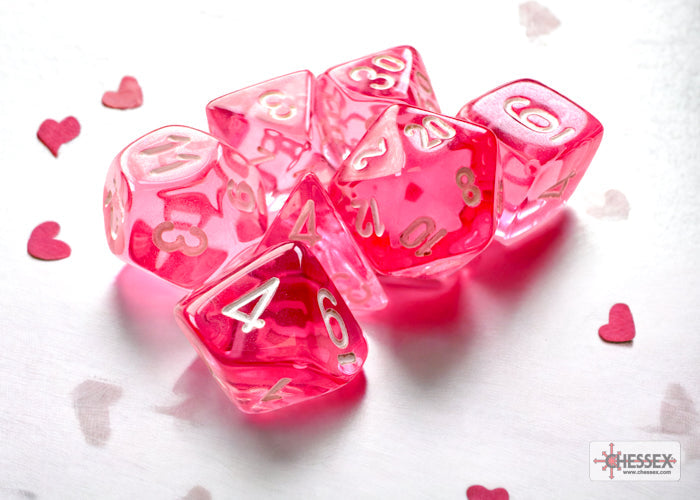 Chessex Mini Dice: Translucent - Pink/white 7 Dice Set