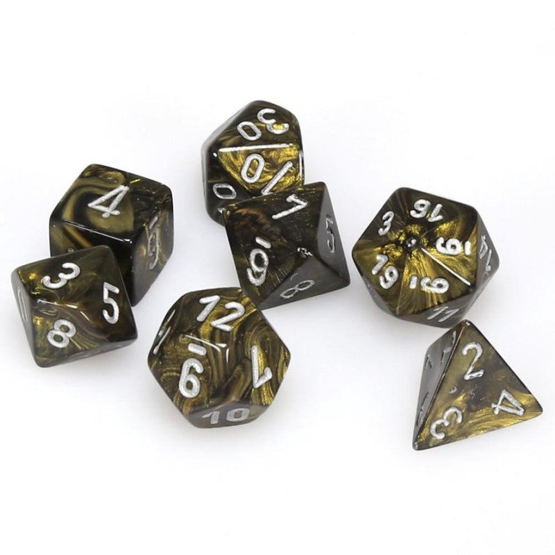 Chessex Leaf: Black Gold/Silver 7 Dice Set