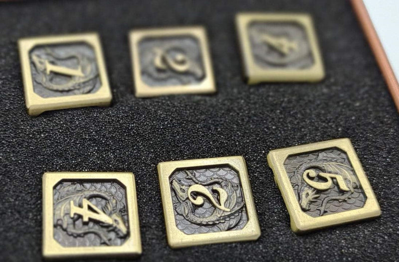 Hymgho Solid Metal Dragon Dice - Ancient Bronze D6 Set (6)