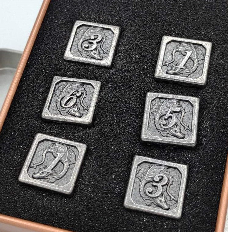 Hymgho Solid Metal Dragon Dice - Antique Iron D6 Set (6)