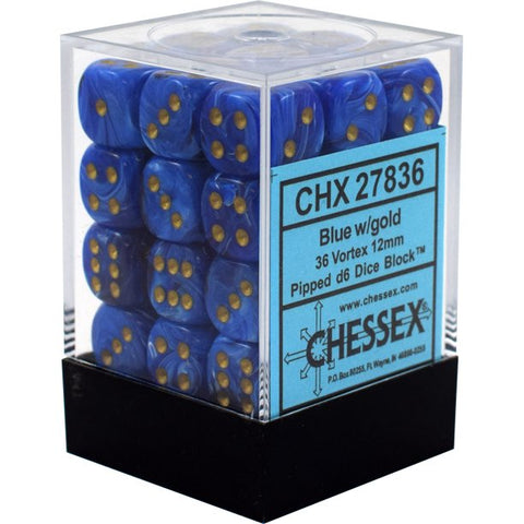 Chessex Vortex: 12MM D6 Blue/Gold (36)