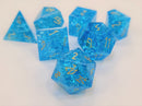 Norse Foundry 7 Die Glass RPG Dice Set: Shattered Blue Zircon Glass