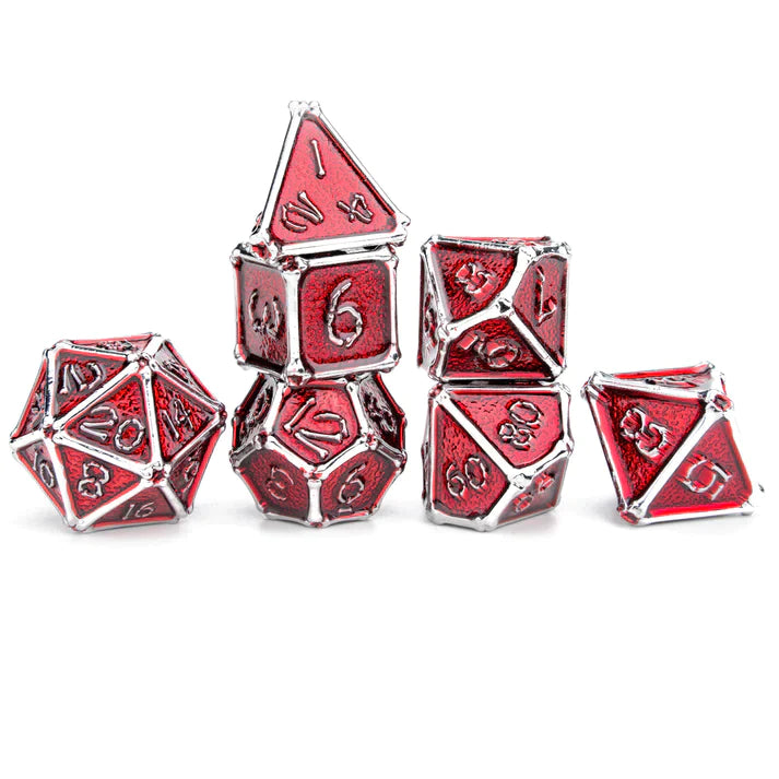 Hymgho Silver with Red enamel Bone Collector Solid Metal Dice Set