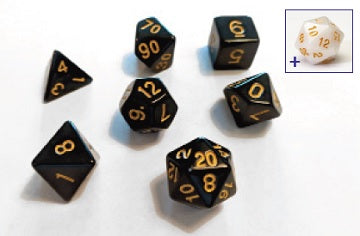 Sirius Dice: 7 Die Set: Solid Black with Gold Ink