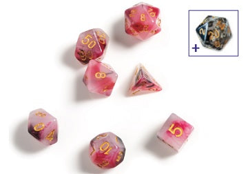 Sirius Dice: 7 Die Set: Marble Pink, Black and Red