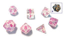 Sirius Dice: 7 Die Set: Translucent White Cloud with Pink