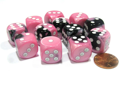 Chessex Gemini: 16MM D6 Black-Pink/White (12)