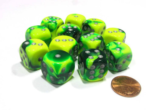 Chessex Gemini: 16MM D6 Green-Yellow/Silver(12)