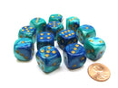 Chessex Gemini: 16MM D6 Blue-Teal/Gold (12)