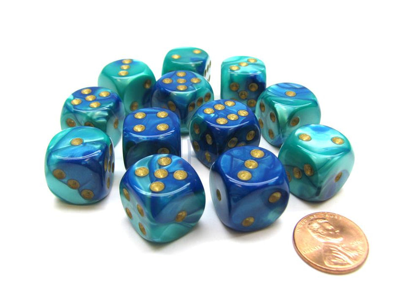 Chessex Gemini: 16MM D6 Blue-Teal/Gold (12)