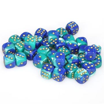 Chessex Gemini: 12MM D6 Blue-Teal/Gold (36)