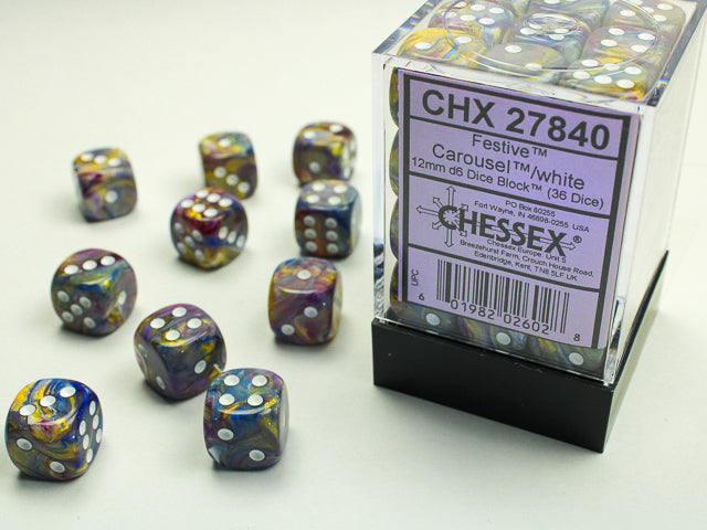 Chessex Festive: 12MM D6 Carousel/White (36)