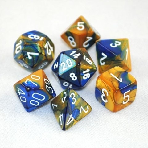 Chessex Gemini: Blue-Gold/White 7 Dice Set