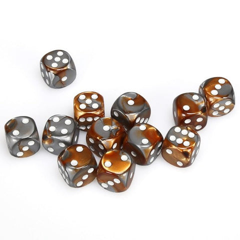 Chessex Gemini: 16MM D6 Copper-Steel/White (12)