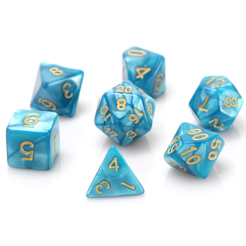 Die Hard Dice 7 Die RPG Dice Set: Teal Swirl with Gold