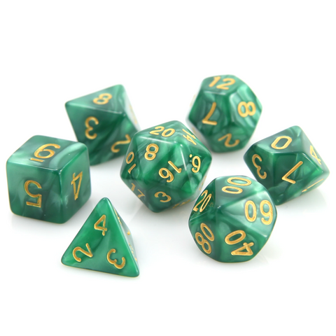 Die Hard Dice 7 Die RPG Dice Set: Green Swirl with Gold