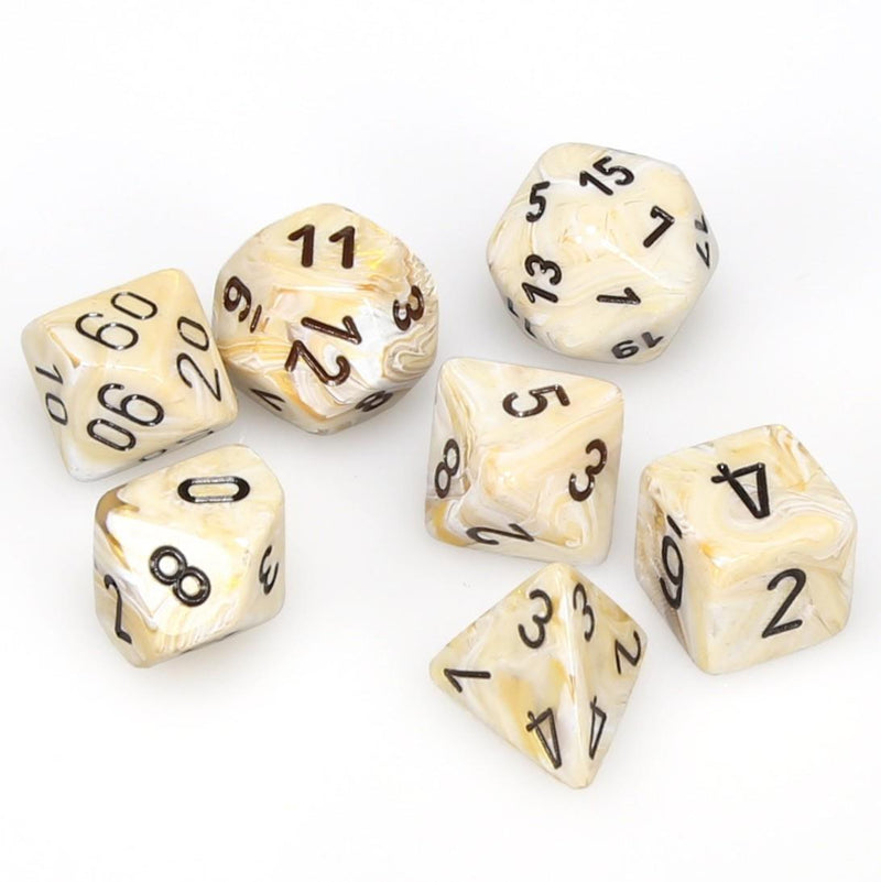 Chessex Marble: Ivory/Black 7 Dice Set