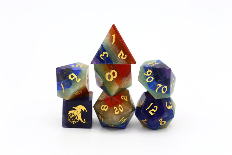 Hymgho Gemstone Dice - Natural Rainbow Layered Polyhedral Set (7)