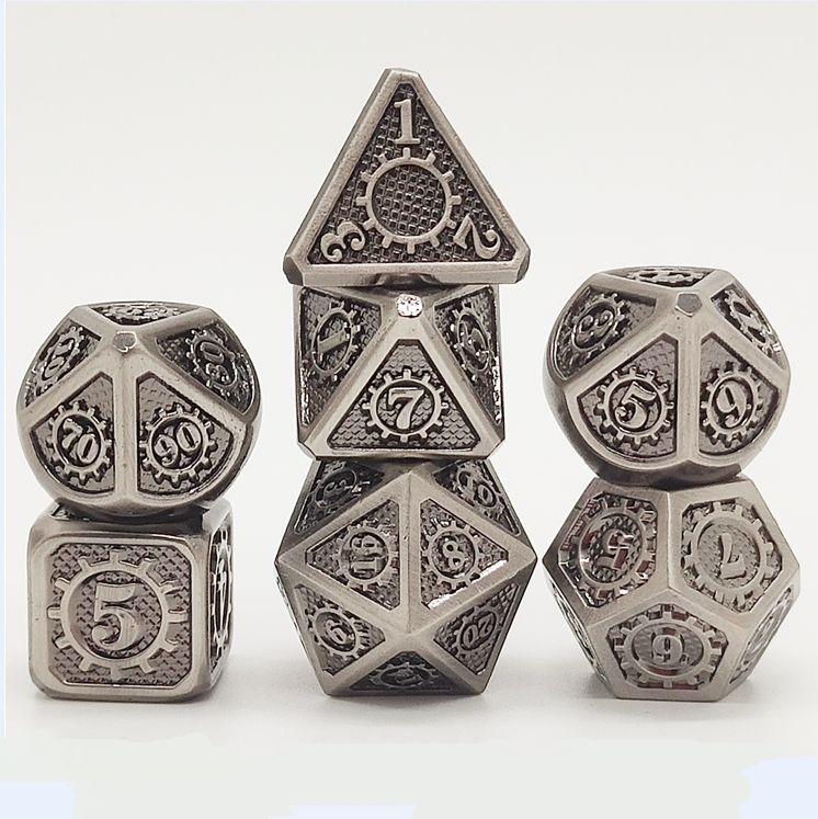 Hymgho Solid Metal Gear Dice - Brushed Ancient Iron Polyhedral Set (7)