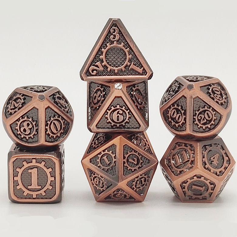 Hymgho Solid Metal Gear Dice - Brushed Ancient Copper Polyhedral Set (7)
