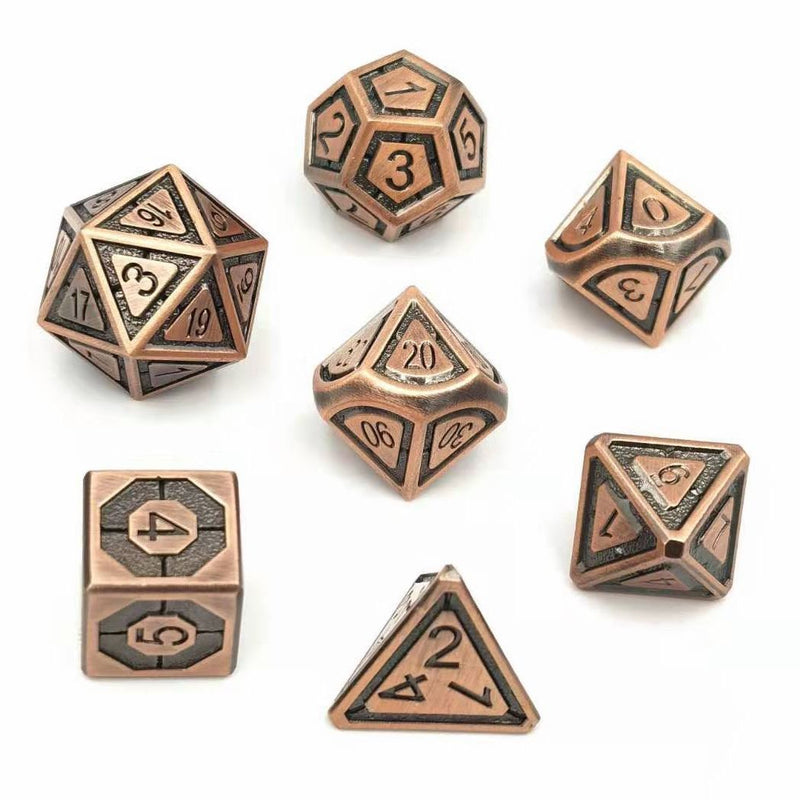 Hymgho Solid Metal Leyline Dice - Ancient Copper Polyhedral Set (7)