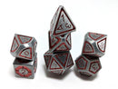 Hymgho Solid Metal Leyline Dice - Gunmetal with Red Chrome Polyhedral Set (7)
