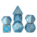 Hymgho Solid Metal Leyline Dice - Silver with Blue Chrome Polyhedral Set (7)