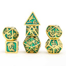 Hymgho Solid Metal Dragon Dice - Gold Aqua Polyhedral Set (7)
