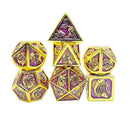Hymgho Solid Metal Dragon Dice - Gold with Purple Polyhedral Set (7)