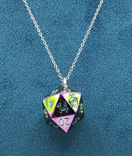Hymgho D20 Metal Necklace - Prism Rainbow