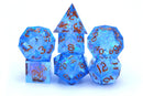 Hymgho Handmade Resin Dice - Blue Captured Magic Hand Sanded Sharp Edge Polyhedral Set (7)