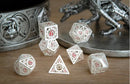 Hymgho Matte Silver with Red Enamel Hollow Metal Gears of Providence Polyhedral Dice Set