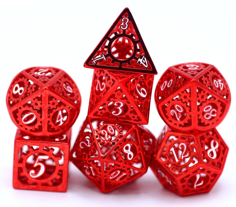 Hymgho Hollow Metal Gear Dice - Red and White Polyhedral Dice (7)