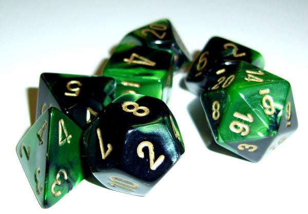 Chessex Gemini: Black-Green/Gold 7 Dice Set