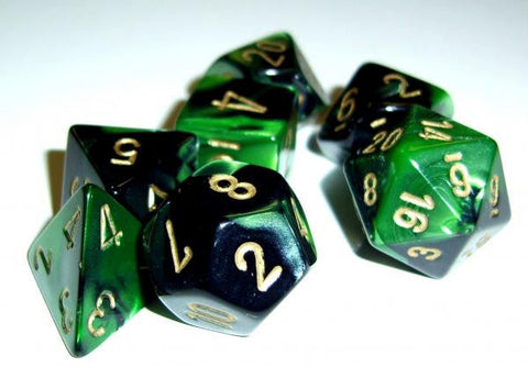 Chessex Gemini: Black-Green/Gold 7 Dice Set