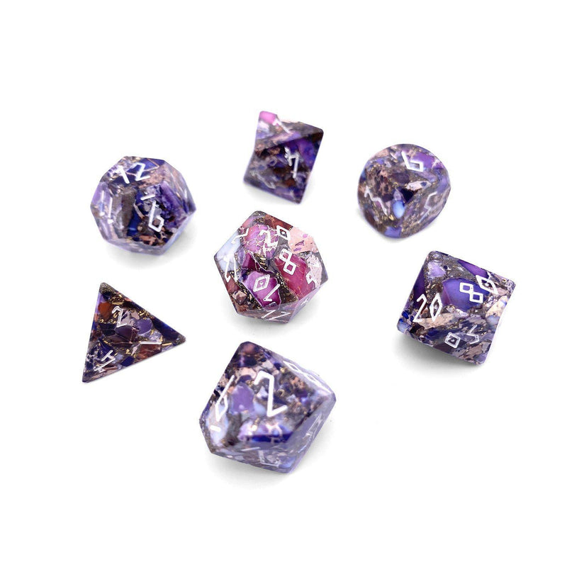 Norse Foundry 7 Die Gemstone RPG Dice Set: Bronzite Purple Imperial Jasper Trustone