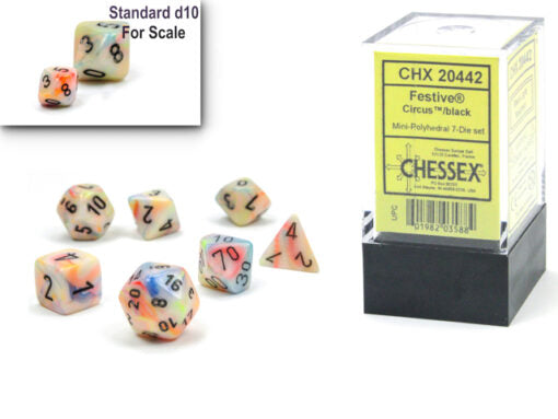 Chessex Mini Dice: Festive - Circus/Black 7 Dice Set