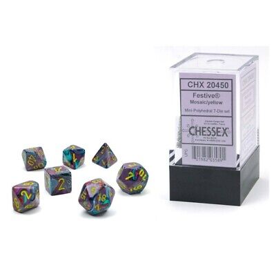Chessex Mini Dice: Festive - Mosaic/Yellow 7 Dice Set
