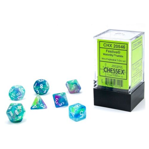 Chessex Mini Dice: Festive - Waterlily/White 7 Dice Set