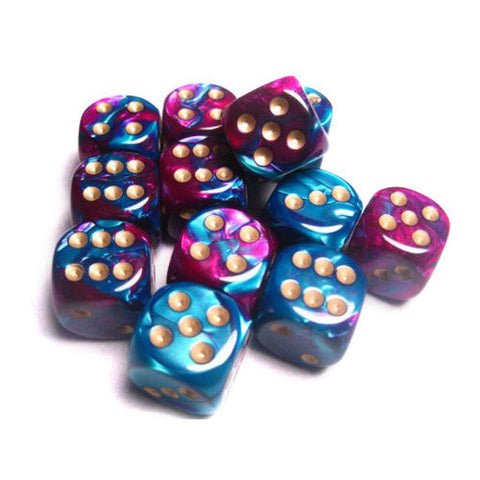 Chessex Gemini: 16MM D6 Purple-Teal/Gold (12)