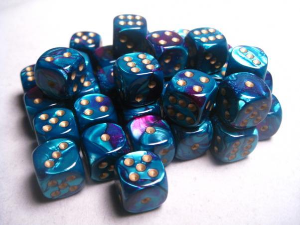 Chessex Gemini: 12MM D6 Purple-Teal/Gold (36)