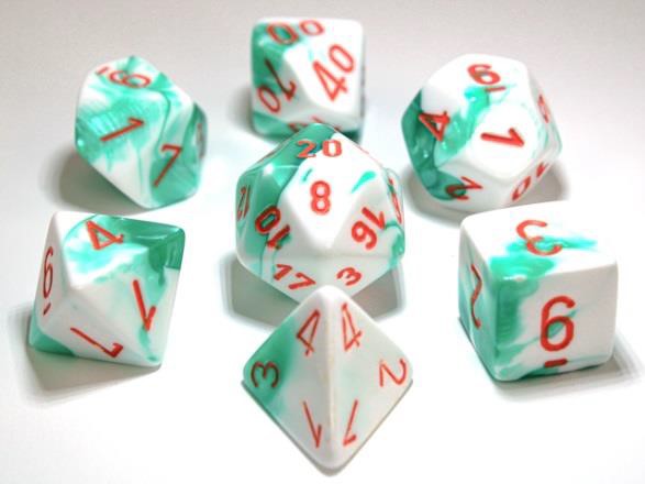 Chessex Gemini: Mint Green-White/Orange 7 Dice Set