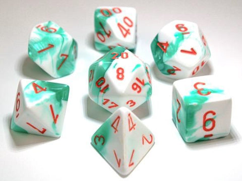 Chessex Gemini: Mint Green-White/Orange 7 Dice Set