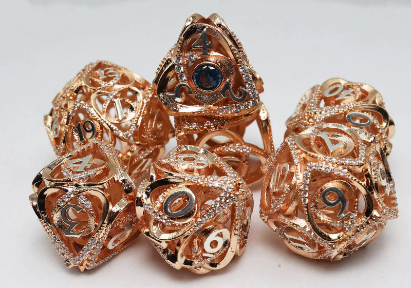 Foam Brain Games Copper Jeweled Hollow Hearts RPG Metal Dice Set